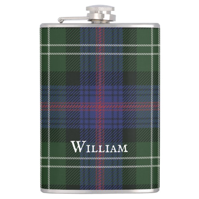 Tartan Clan Sutherland Plaid Green Black Rustic Hip Flask (Front)