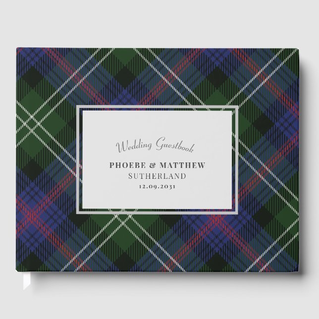 Tartan Clan Sutherland Plaid Purple Green Check Guest Book (Front)