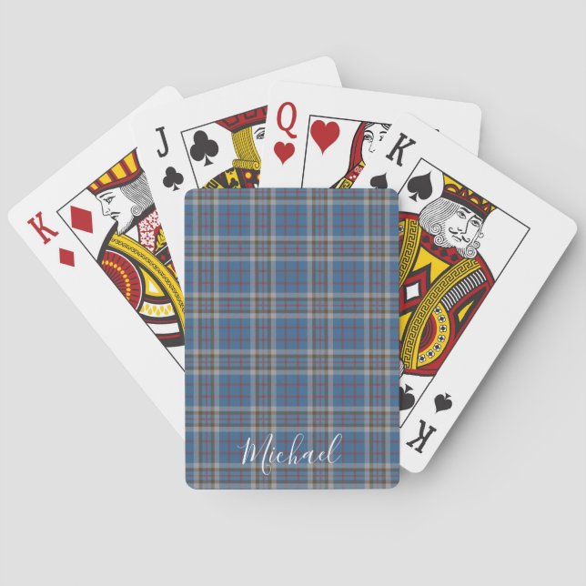 Tartan Clan Thompson Plaid Blue Grey Check Custom Playing Cards (Back)