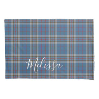 Tartan Clan Thompson Plaid Blue Grey Check Pillowcase