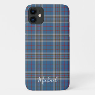 Tartan Clan Thompson Plaid Blue Grey Personalised iPhone 11 Case