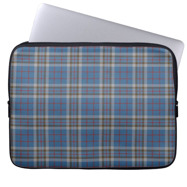 Tartan Clan Thompson Plaid Grey Blue Chequered Laptop Sleeve (Front)