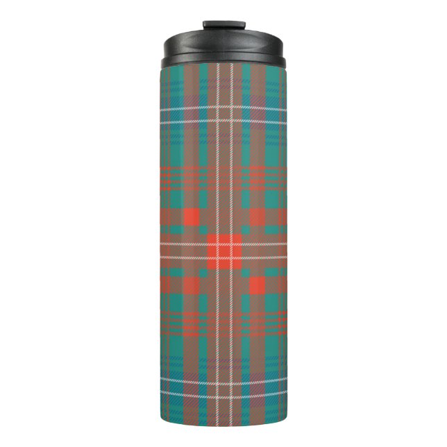 Tartan Clan Wilson Plaid Orange Turquoise Check Thermal Tumbler (Front)