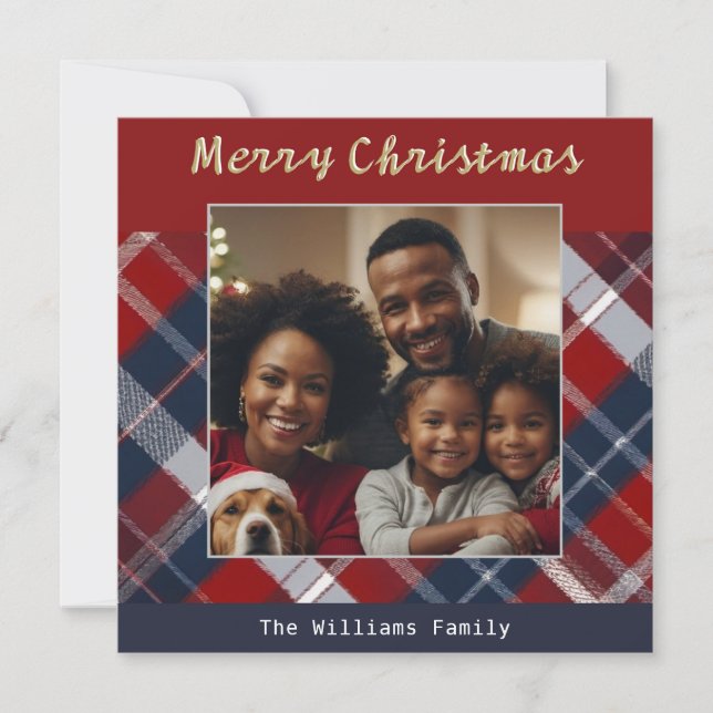 Tartan Custom Photo Festive Winter Merry Christmas Holiday Card (Front)