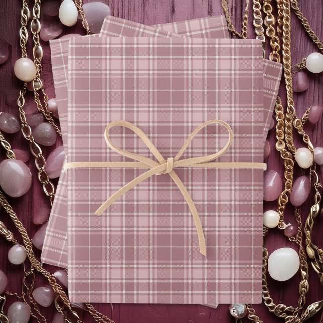 Tartan - Dark and Light Pink with Cement White Wrapping Paper Sheet (Tartan - Dark and Light Pink with Cement White Wrapping Paper Sheets by Leapfroglisics Shop)