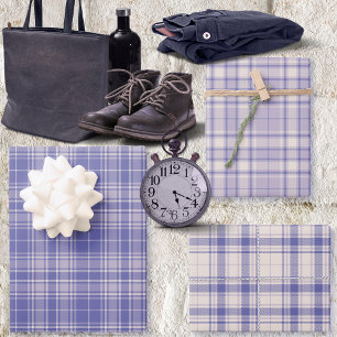Tartan - Dark Purple-Mauve-Cement White Different Wrapping Paper Sheet