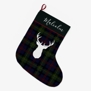 Tartan Deer Plaid Clan Malcolm Deer Custom Large Christmas Stocking