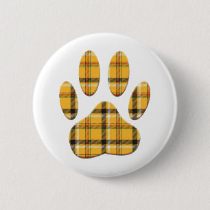 Tartan Dog Paw Print 6 Cm Round Badge