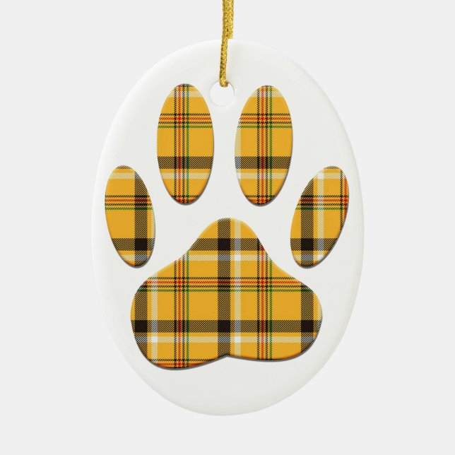 Tartan Dog Paw Print Ceramic Tree Decoration (Front)