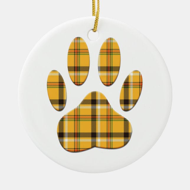 Tartan Dog Paw Print Ceramic Tree Decoration (Front)