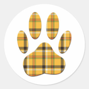 Tartan Dog Paw Print Classic Round Sticker