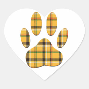 Tartan Dog Paw Print Heart Sticker