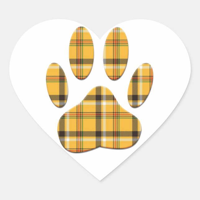Tartan Dog Paw Print Heart Sticker (Front)