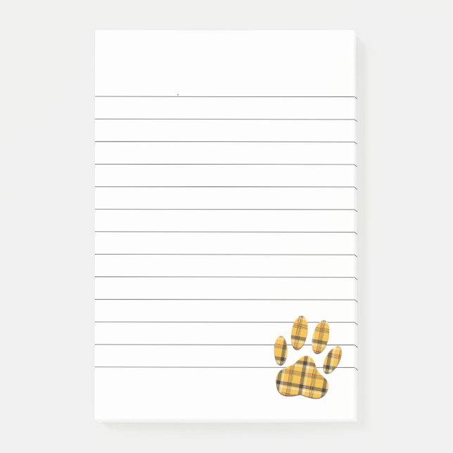 Tartan Dog Paw Print Lined Post-it Notes (Front)