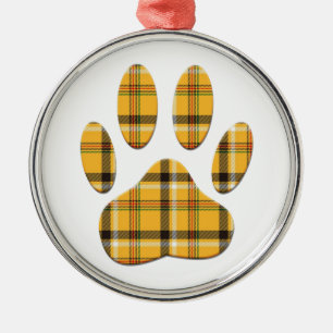 Tartan Dog Paw Print Metal Tree Decoration