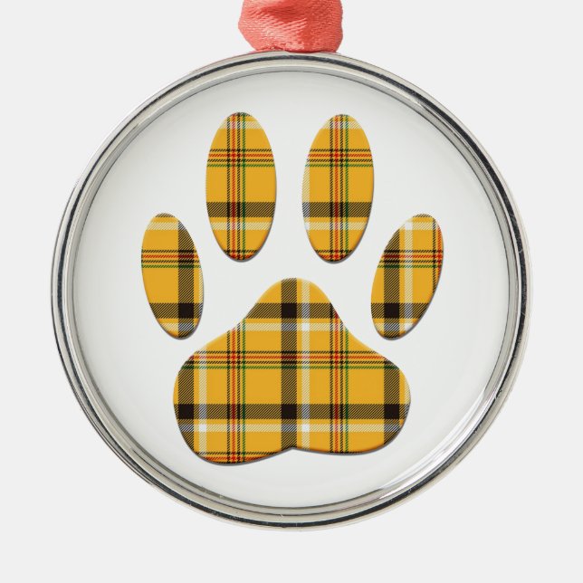 Tartan Dog Paw Print Metal Tree Decoration (Front)