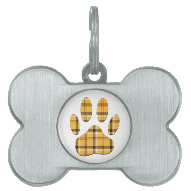 Tartan Dog Paw Print Pet Name Tag (Front)