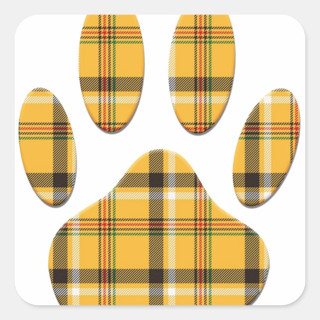Tartan Dog Paw Print Square Sticker (Front)