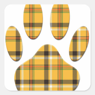 Tartan Dog Paw Print Square Sticker