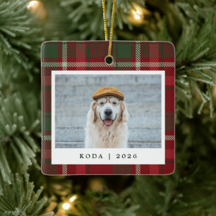 Tartan Dog Pet Photo Keepsake Christmas Ceramic Ornament