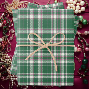 Tartan - Emerald Green-Ivory-Rose Pink Wrapping Paper Sheet