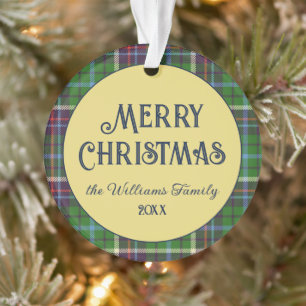 Tartan Frame Merry Christmas Gold Colour Acrylic Ornament