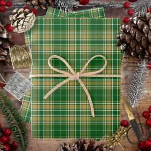 Tartan - green-caramel gold-white wrapping paper sheet