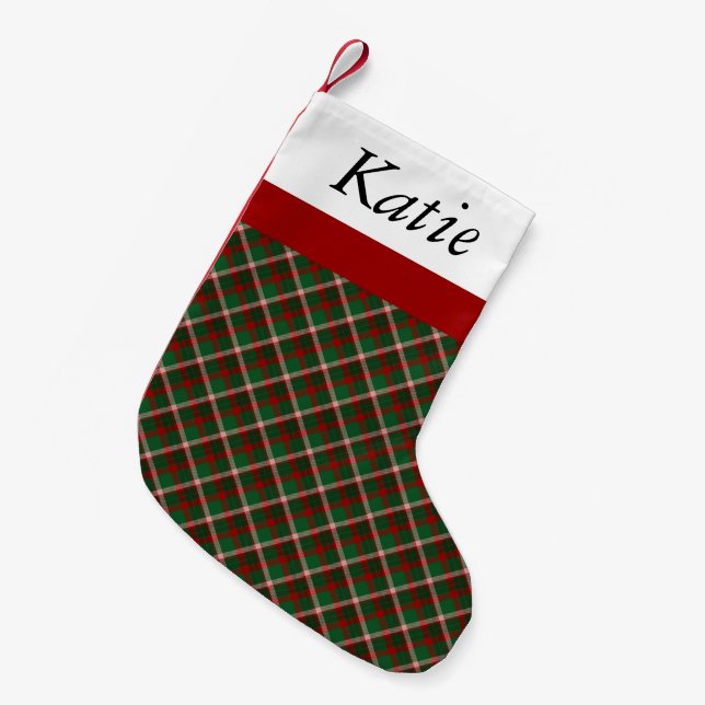 Tartan Green & Red Plaid Christmas Stocking (Front (Hanging))
