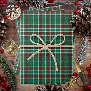 Tartan - Green White Russet Red Wrapping Paper Sheet