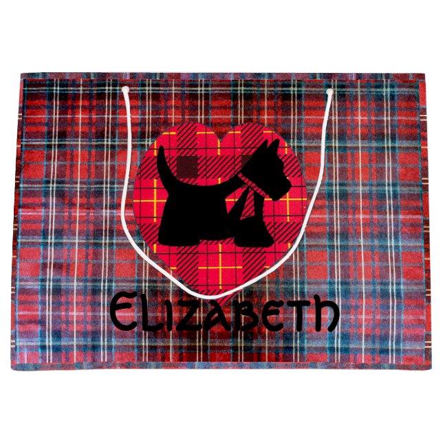 Tartan Heart Scotty Large Gift Bag (Front)
