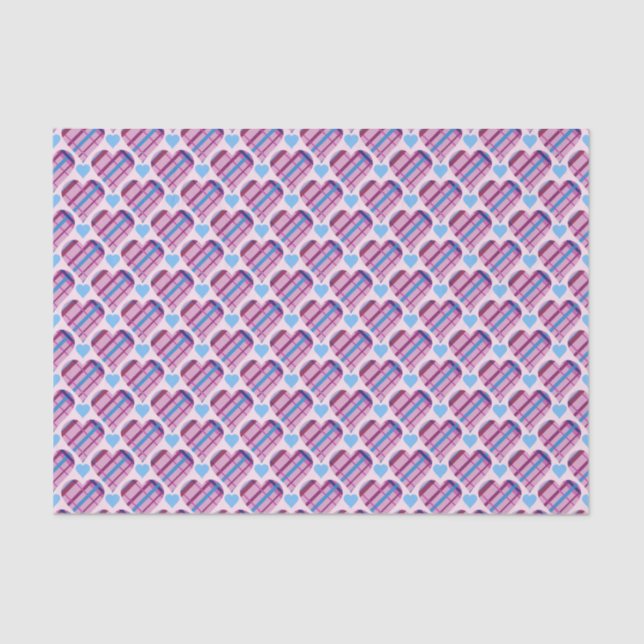 Tartan Hearts Pattern Pink and Blue Valentine Tissue Paper (Front)