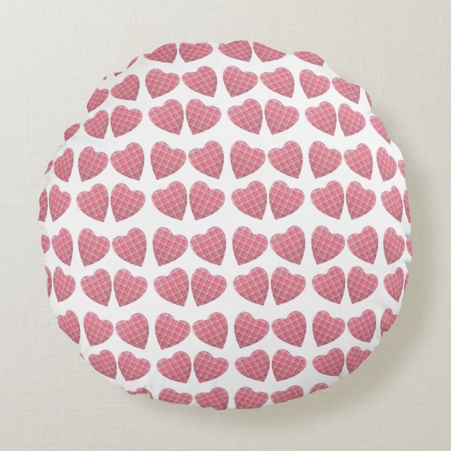 Tartan Hearts Round Cushion (Front)