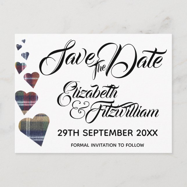 Tartan Hearts Save the Date Postcard (Front)