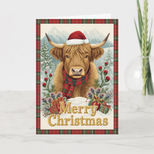 Tartan Highland Cow Christmas Card