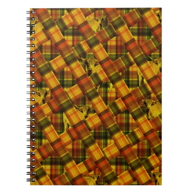 Tartan Highland Cow Design, Notebook (Front)