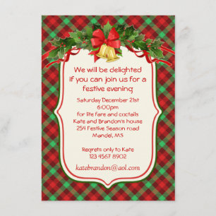 Tartan holly bells Christmas party Invitation