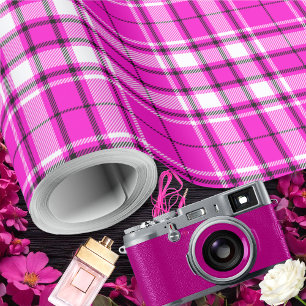 Tartan - Hot Pink-White-Black Wrapping Paper