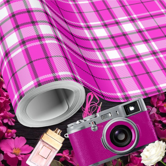 Tartan - Hot Pink-White-Black Wrapping Paper (Tartan - Hot Pink-White-Black Wrapping Paper by Leapfroglisics Shop)