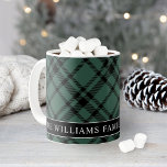 Tartan Hunter Green Plaid Custom Family Monogram Coffee Mug<br><div class="desc">Personalise this festive Christmas coffee or hot cocoa mug with your family name and date established (year married or year first child was born) or other custom text. Design features a classic yet modern hunter / pine green and black Scottish tartan plaid patterned background. The green background can be customised...</div>