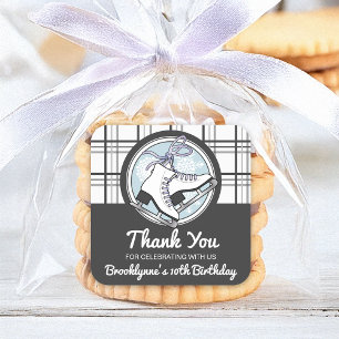 Tartan Ice Skating Kids Birthday Thank You Square Sticker
