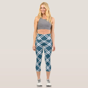 Tartan in Blue and white Capri Leggings