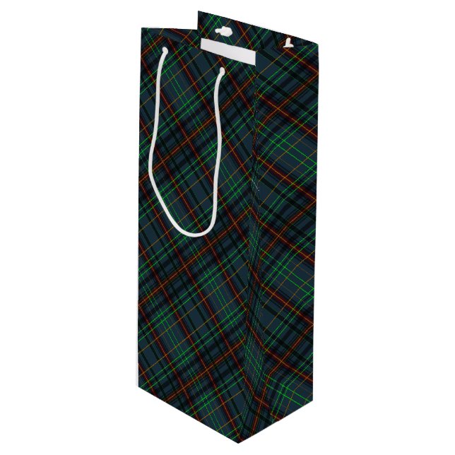 Tartan in blue, orange, green... wine gift bag (Front Angled)