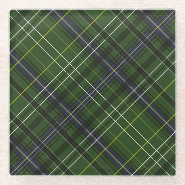 Tartan in green glass coaster (Front)