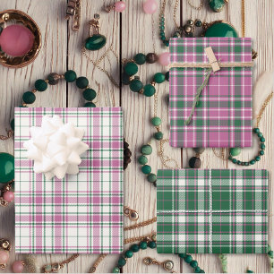 Tartan - Ivory-Rose Pink-Emerald Green Different Wrapping Paper Sheet