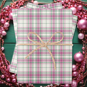 Tartan - Ivory-Rose Pink-Emerald Green Wrapping Paper Sheet