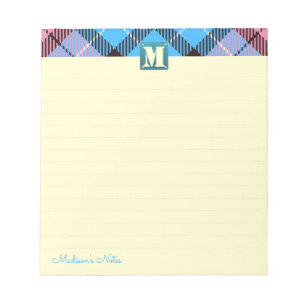 Tartan Leather Custom Script Monogram Cream Lined Notepad