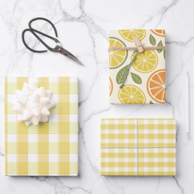 Tartan lemon yellow set wrapping paper (Front)