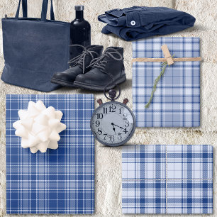 Tartan - Light to Navy Blue Different Wrapping Paper Sheet