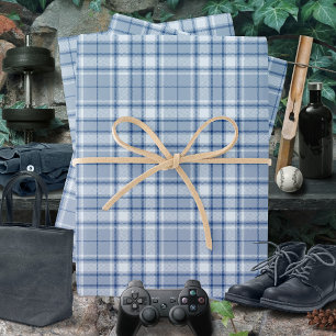 Tartan - Medium blue to Light and Navy Blue Wrapping Paper Sheet