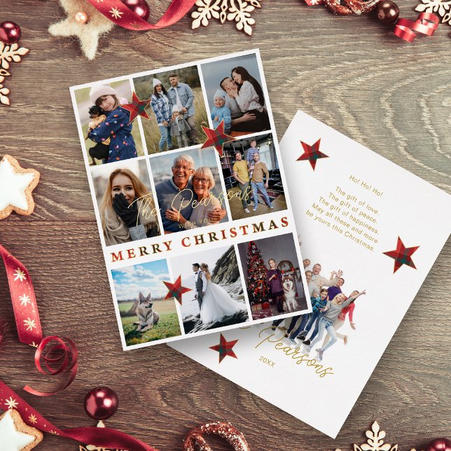 Tartan Modern Elegant Collage 10 Photos Family Foil Holiday Card (Creator Uploaded)